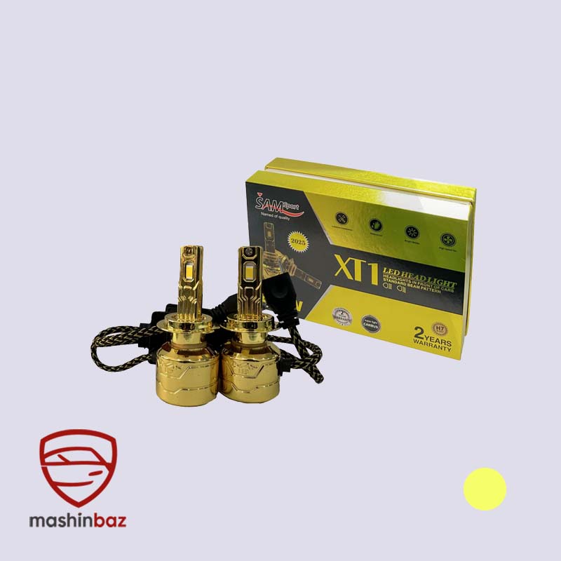 هدلایت XT1 برند سام SAM پایه H7 نور لیمویی بسته ۲ عددی