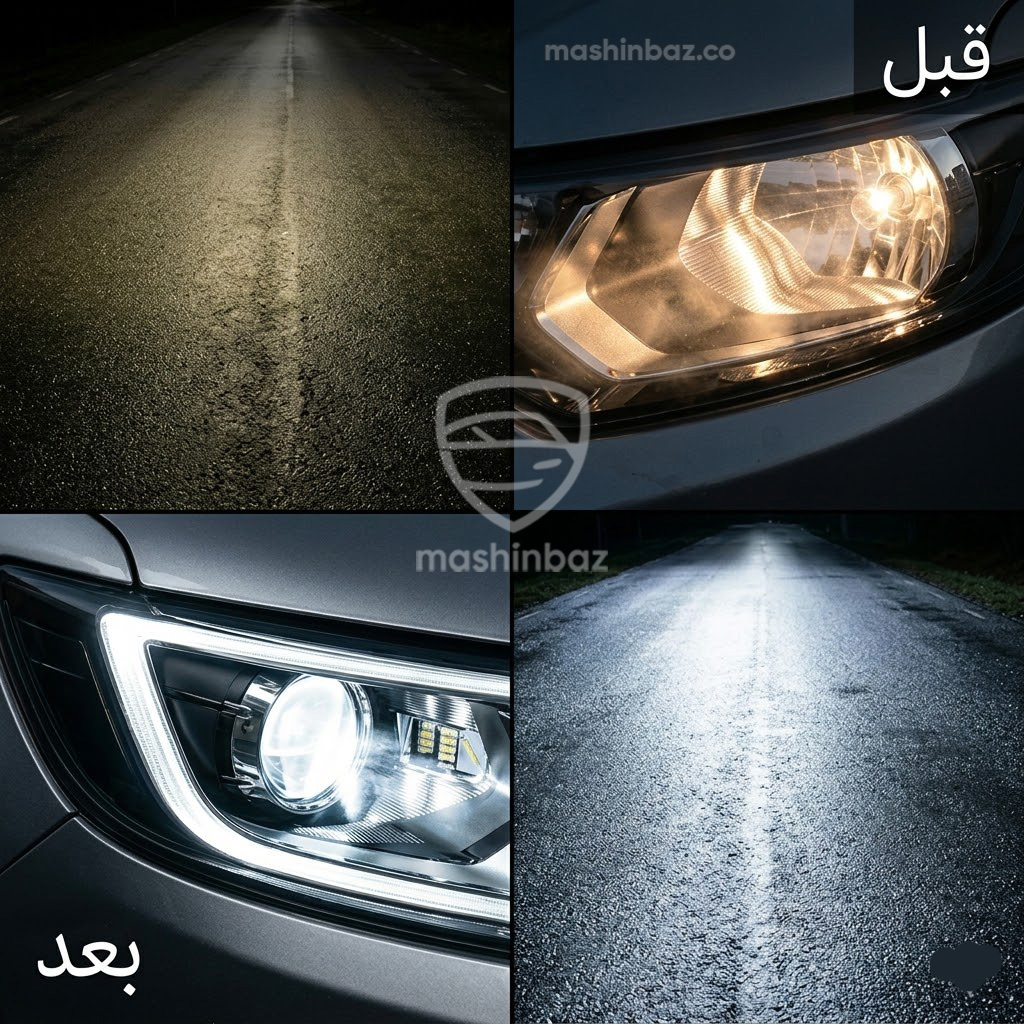 چراغ خودرو تارا قبل و بعد نصب هدلایت