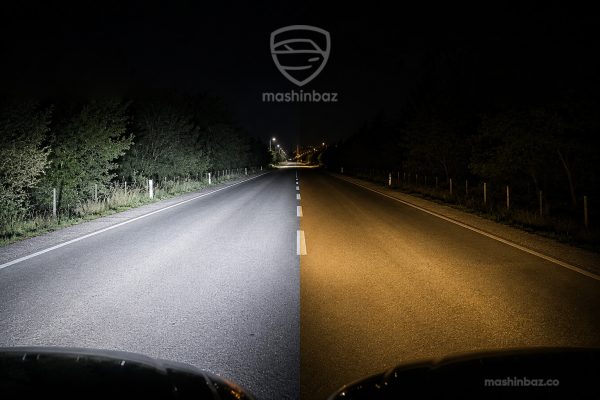 مقایسه نور فابریک و هدلایت روی پژو ۲۰۶ در جاده شب